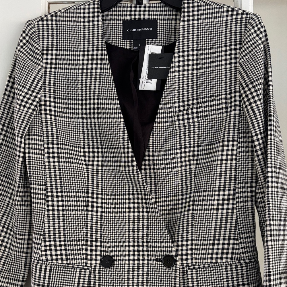 Club Monaco Women's Black and White Plaid Blazer